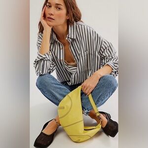 Free People Real World Clutch Purse Chartreuse Yellow Sheep Soft Leather